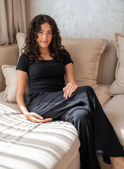 Women summer pajama set Black T-shirt + Pants